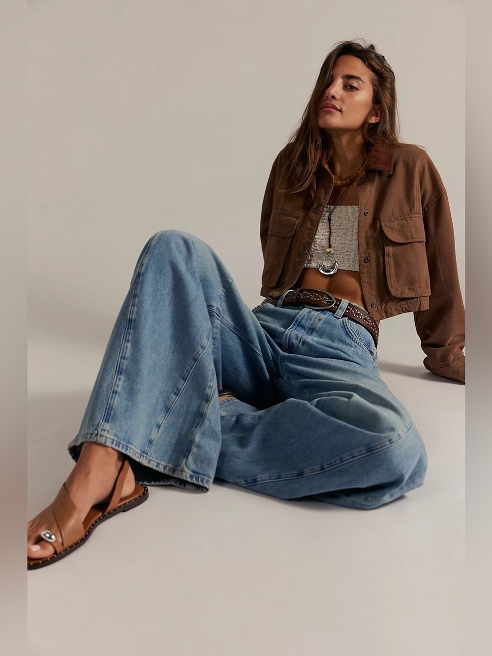 Free People We the Free Eden High Rise Slouchy Denim Jeans Light Blue Flare 33 - Picture 3 of 9